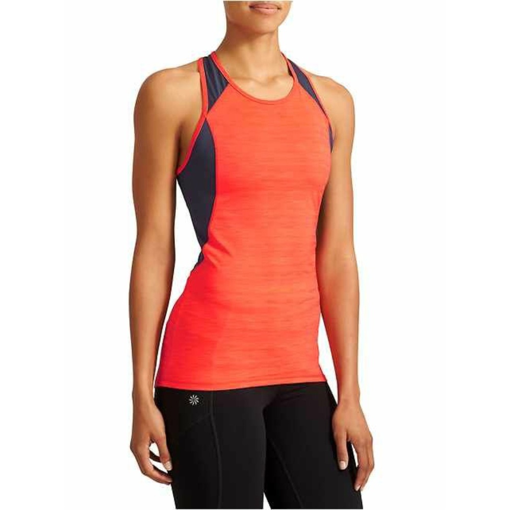 Athleta Spiral Spinner Tank in Orange Navy Mesh L